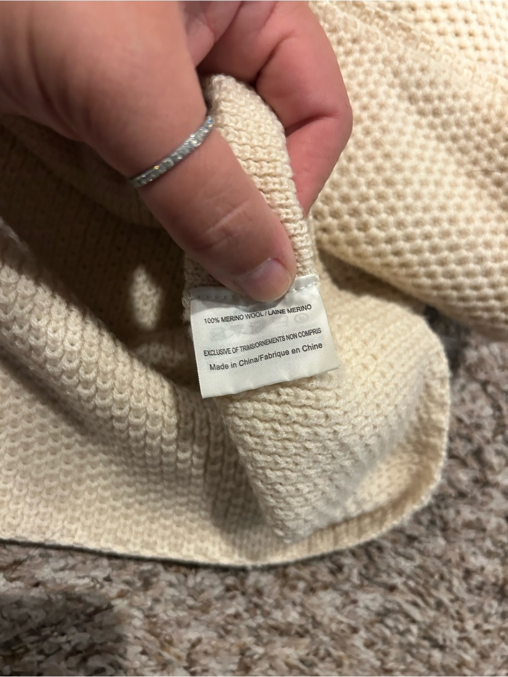 Tory Burch Cream Crewneck Sweater with Navy Logo - Picture 2 of 5